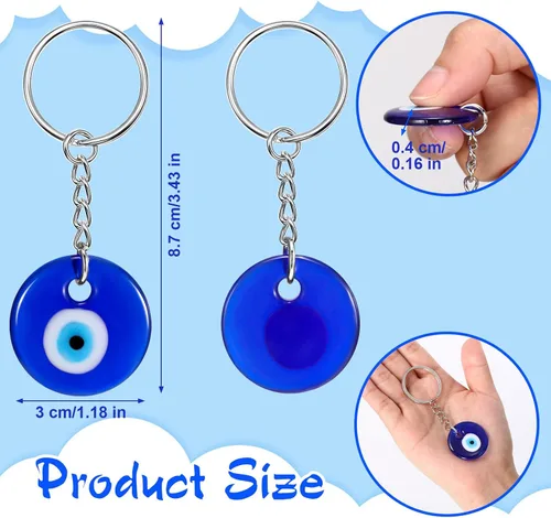 Vista 2 de Inbagi 50 llaveros de ojo turco azul turco con dijes de decoración para manualidades, llavero de cristal con llavero, adorno colgante, accesorios