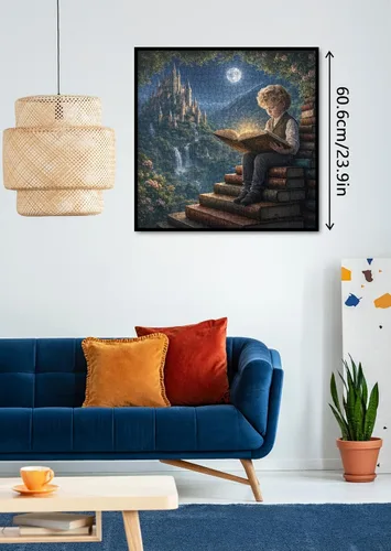 Vista 6 de Hermoso libro valle rompecabezas para adultos, 1000 piezas de naturaleza, bonita luna, cascada de paisaje, rompecabezas escénico de castillo