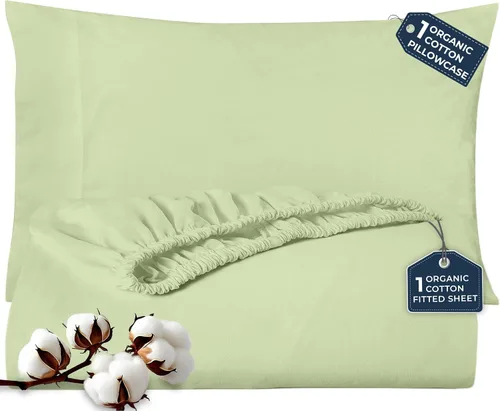 Vista 17 de Royale Linens Sábana bajera con funda de almohada, sábana bajera individual con 1 funda de almohada, 300 hilos, 100% algodón orgánico, se adapta a