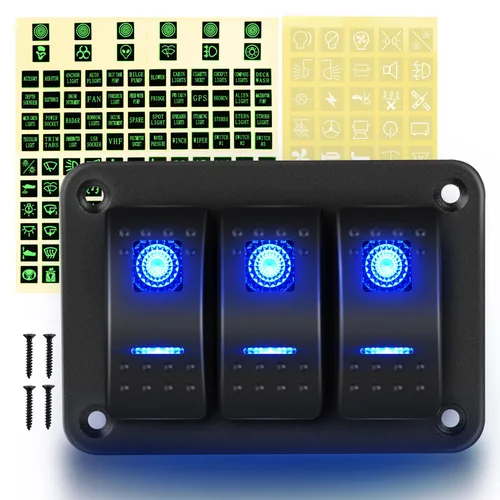Vista 10 de GOOACC Panel de interruptores basculantes de 2 cuadras, 12 V, 24 V CC, color azul, panel de aluminio de 5 pines, encendido y apagado, panel