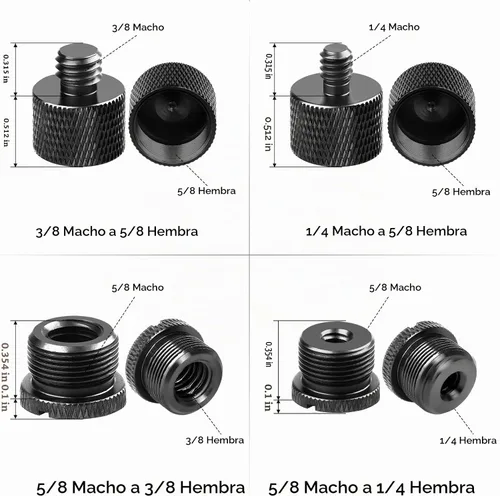 Vista 2 de Juego de adaptadores de soporte de micrófono, 8 adaptadores de rosca de micrófono, 5/8 hembra a 3/8 macho y 3/8 hembra a 5/8 macho, 5/8 hembra a 1/4