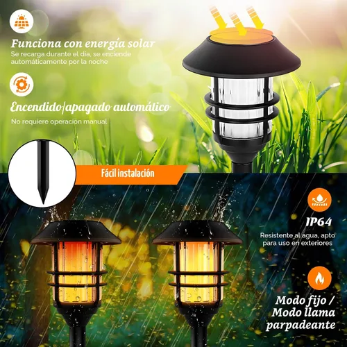 Vista 4 de Luces solares de llama – Luces solares para exteriores de 55 pulgadas de alto 100 % metal, luz solar LED para exteriores, linterna de metal, luces