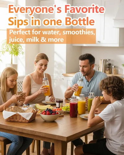 Vista 5 de Zukro Botellas de jugo de vidrio de 16 onzas, tapa de acero inoxidable a