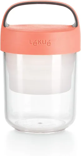 Vista 6 de Lékué Jar-To-Go - Tarro de viaje de 2 piezas, 20 onzas, coral, 100% hermético, para aperitivos, sopas, almuerzos con aderezos/aderezo, apto