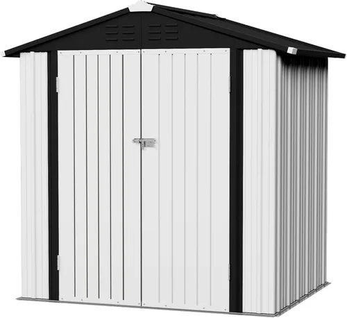 Vista 8 de Flamaker Cobertizo de almacenamiento de 5 x 3 pies, impermeable, de metal, para jardín, con puerta con cerradura, cobertizo de herramientas