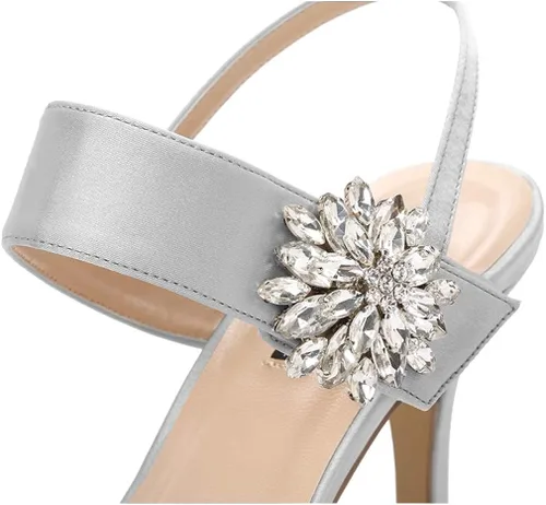Vista 5 de ERIJUNOR Zapatos de tacón medio para mujer, con punta puntiaguda, broche de diamantes de imitación, zapatos de vestir de satén, zapatos de noche