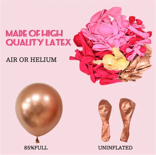 Vista 10 de Kit de arco de guirnalda de globos rosados, 145 globos de oro rosa intenso con globos de confeti para decoración del día de la madre, cumpleaños