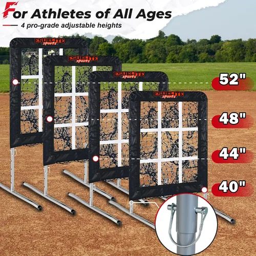Vista 4 de Heavy-Duty 9 Hole Pro Style Baseball & Softball Pitching Net with Strike Zone Target Adjustable Portable Design
