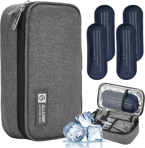 Vista 8 de ALLCAMP - Maletín de viaje para diabéticos, organizador de medicamentos con 4 paquetes de hielo, color negro (9 x 4.72 x 3.14 pulgadas)
