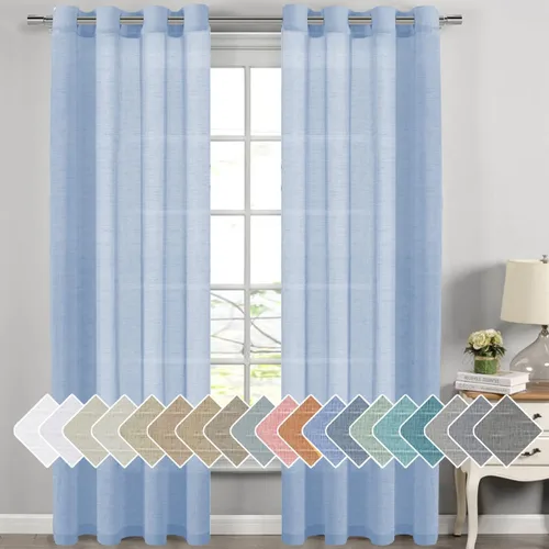 Vista 9 de H.VERSAILTEX Cortinas de lino de mezcla natural para sala de estar/cortinas de lino semitransparentes reductoras de luz de 54 pulgadas de largo