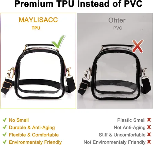 Vista 8 de MAYLISACC Bolso transparente para estadio de mujer, bolsa transparente aprobada para estadios, bolsa cruzada de TPU transparente para conciertos