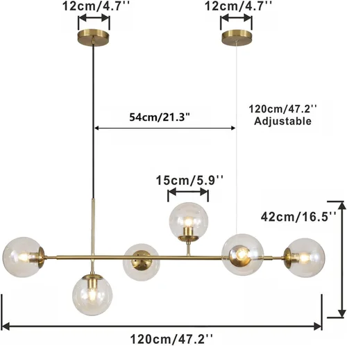 Vista 3 de KCO Moderna lámpara colgante de globo de vidrio de 1 luz, lámpara colgante de latón cepillado minimalista de mediados de siglo, lámpara colgante