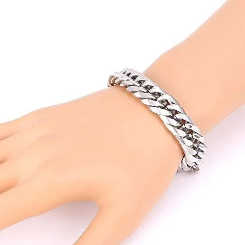 Vista 4 de U7 - Collar de eslabones cubanos para hombre, cadena de acero inoxidable Franco Curb, collares chapados en platanegrooro de 14 quilates para hombres