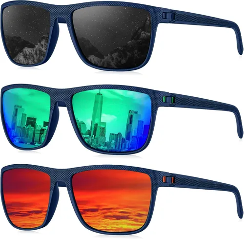 Vista 10 de KALIYADI Gafas de sol polarizadas para hombre, gafas de sol ligeras con protección UV para conducir, pescar y jugar golf (3 unidades) Negro