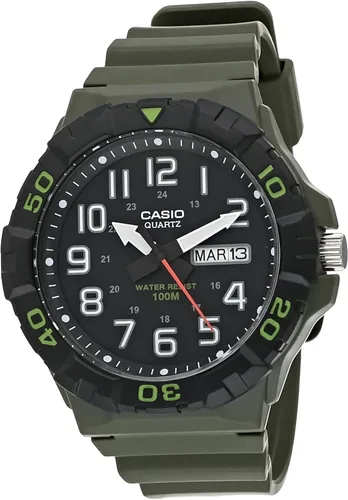 Vista 11 de Casio MRW200H Series Men's Analog Watch Sporty Design 100 Meter Water Resistance Date Display Rotary Bezel Regular Time Keeping