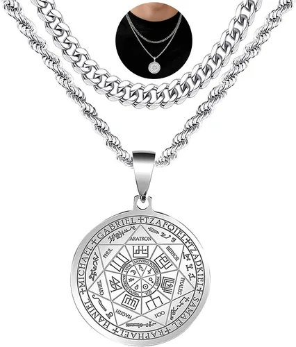 Vista 12 de Collar con colgante de siete arcángeles para hombres y mujeres, amuleto de protección, collar con dije de moneda de Arcángel Miguel Gabriel Uriel 1.