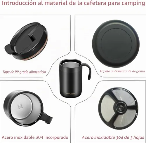 Vista 3 de Juego de cafetera de campamento de 16.5 onzas, cafetera portátil de acero inoxidable 304, cafetera de camping para exteriores, viajes, hogar