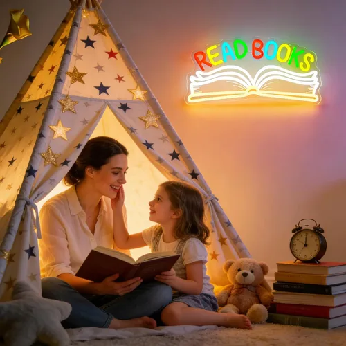 Vista 4 de Read Books - Letrero de neón para decoración de pared, libro de lectura regulable LED, letrero de luz de neón para arte, positivo, dormitorio