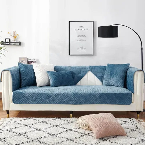 Vista 14 de vctops Funda de sofá de terciopelo para sillón, antideslizante, acolchada, súper suave, funda geométrica cálida en forma de L para sofá, para Marrón