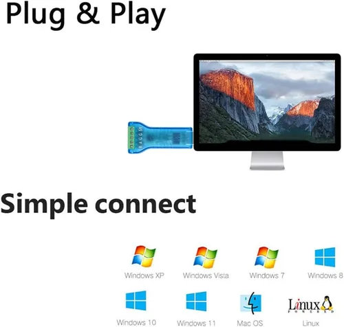Vista 5 de Adaptador USB a RS485 FT232RL Comunicación rápida TX RX Soporte Modbus Industrial RS485 Convertidor A+ B- VCC GND con Windows 10 8 7 MacOS Linux