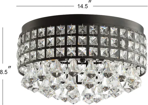 Vista 5 de JONATHAN Y Lámpara de techo negra de 3 luces de 14.5 pulgadas y montaje empotrado de cristal, lámpara de techo con gotas de cristal facetadas