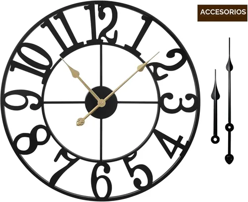 Vista 6 de LEIKE Reloj de pared grande, silencioso, sin tictac, funciona con pilas, pequeño reloj de pared redondo de metal moderno para sala de estar