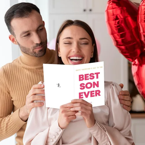 Vista 6 de Ziwenhu Tarjeta del día de San Valentín para hijo, dulce regalo de San Valentín para él, tarjeta del mejor hijo para niños