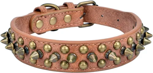 Vista 25 de Collar ajustable de piel sintética con remaches de clavos para gatos, cachorros y perros.