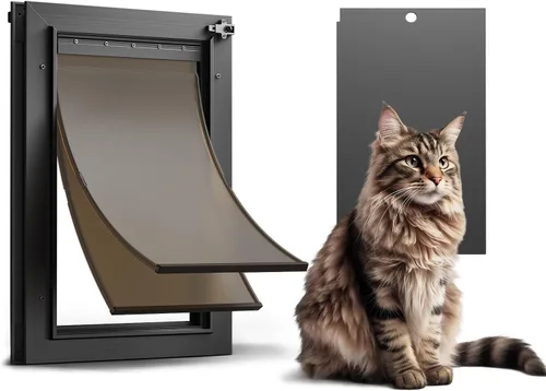 Vista 7 de Puerta XL para Perro de Aluminio para Puerta Exterior, Puerta Extra Grande para Perro, Puerta Resistente para Mascotas, Dobles Solapas Magnéticas