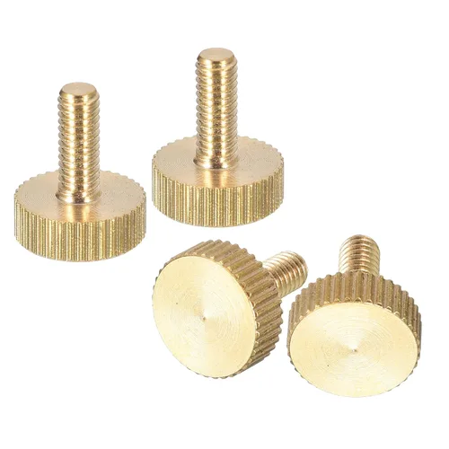 Vista 18 de uxcell Tornillos moleteados M3x4mm, 4 piezas de cabeza moleteada plana totalmente roscados, tornillos de latón para pulgar, pernos de agarre Fully