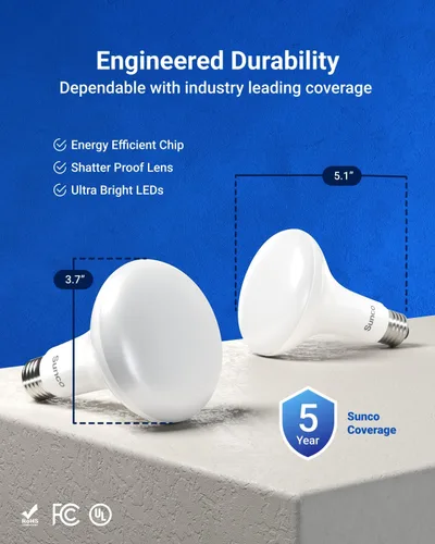 Vista 7 de Sunco - Paquete de 6 bombillas LED BR30, bombillas empotradas, iluminación de inundación interior, 1600 LM, 16 W (equivalente a 100 W) 2700 K blanco