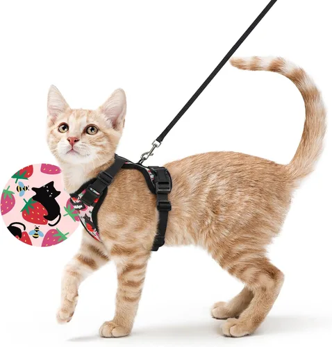 Vista 33 de rabbitgoo Cat Harness and Leash Set, Escape Proof Vest, XXS, Berry Pounce Soft Breathable Mesh, No-choke Adjustable Fit, Snap Buckles, Sturdy