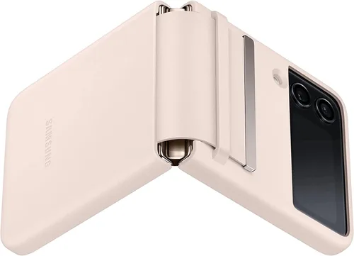 Vista 3 de SAMSUNG Funda protectora de piel para Galaxy Z Flip4, funda protectora de lujo con diseño de estilo delgado, embalaje a granel, color melocotón