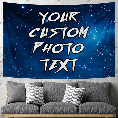 Vista 10 de Tapiz personalizado para cargar imágenes con fotos y textos, tapiz personalizado para colgar en la pared, manta de telón de fondo para decoración