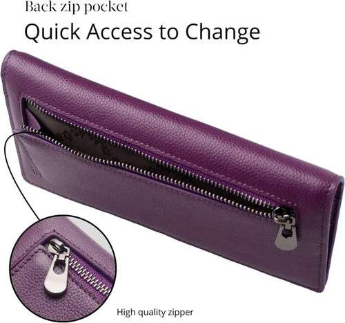 Vista 4 de Bveyzi Billeteras de cuero ultrafino con bloqueo RFID para tarjetas de crédito, billetera plegable para mujer