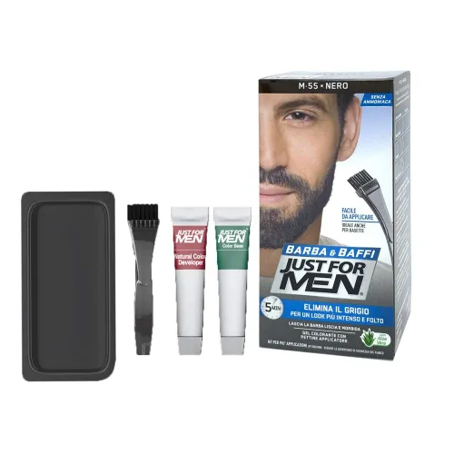 Vista 2 de JUST FOR MEN, Gel de tinte para bigote y barba, Color marrón más oscuro M-50, 1 ea, Negro (Real Black)