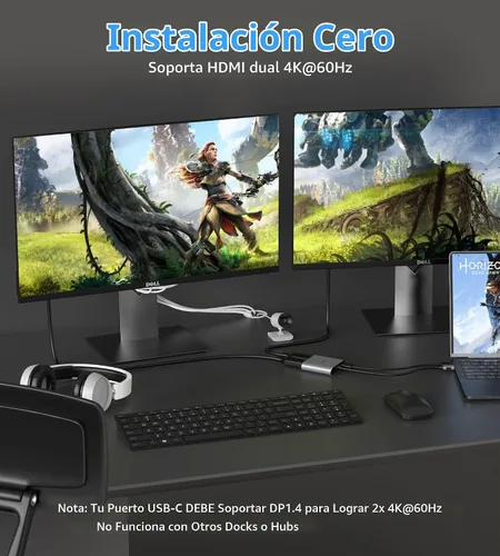 Vista 3 de Adaptador USB C a HDMI Dual 4K@60Hz, 4 en 1 USB C a HDMI Convertidor