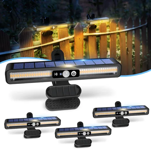 Vista 9 de Luces solares de movimiento con clip para exteriores, impermeables, paquete de 2 luces con sensor de movimiento para exteriores con 36 LED, 3000 K