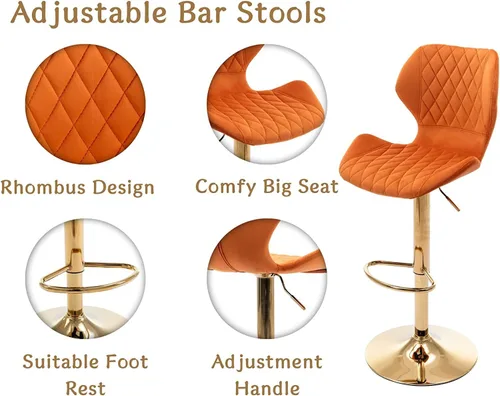 Vista 5 de Orange - Juego de 4 taburetes giratorios de altura de mostrador con respaldo de terciopelo, taburetes de isla de cocina para bar en casa, bistró