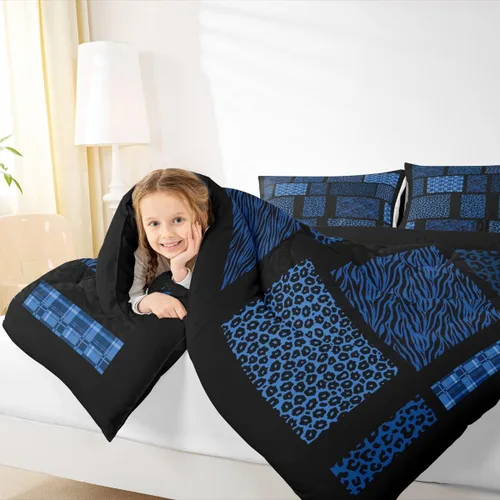 Vista 5 de Juego de ropa de cama individual de piel de cebra, guepardo y leopardo, para niños y adultos, juego de edredón de piel de animales salvajes