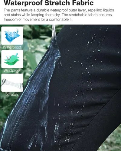 Vista 5 de SPECIALMAGIC Pantalones de senderismo con forro polar para hombre, para esquí, invierno, softshell, impermeables, bolsillos con cremallera