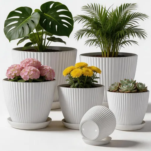 Vista 9 de RooTrimmer Macetas de Plástico Engrosado Negro de 7.5 Pulgadas con Platillos, Paquete de 6 Maceteros Modernos para Plántulas para Plantas