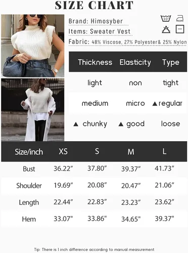 Vista 6 de Himosyber - Suéter de punto, unicolor y sin mangas para mujeres, chaleco elegante y elástico con cuello alto, manga casquillo