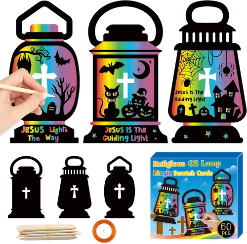 Vista 6 de BeYumi Tarjetas rasca de fútbol de otoño, 60 tarjetas de rascar de fútbol religioso de otoño para niños, otoño, Acción de Gracias, bricolaje, cruz