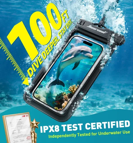 Vista 2 de Hiearcool Funda impermeable IPX8 para iPhone 17/16/15/14 Pro Max, bolsa seca para teléfono celular para artículos esenciales de playa y crucero