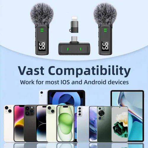 Vista 6 de Micrófono Lavalier inalámbrico para iPhone 16 - Micrófono de teléfono USB C para grabación de video con reducción de ruido, mini micrófonos 35H
