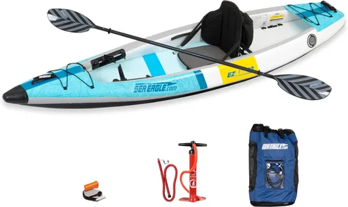 Vista 10 de Sea Eagle EZLITE 10 ultraligero, todo tejido, punto caído, rígido, alto rendimiento, fácil instalación, kayak inflable individual de 10 pies