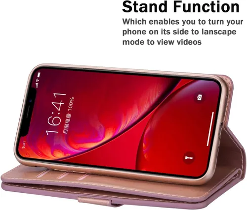 Vista 4 de ZCDAYE Funda tipo cartera para iPhone 11, cierre magnético, bolsillo con cremallera, función atril, piel sintética, funda interior de TPU suave