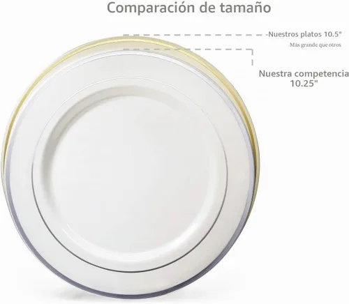 Vista 5 de OCASIONES" Paquete de 50 platos (25 invitados) - Juego de platos de plástico desechables pesados para fiestas de boda - 25 x 10.5'' cena + 25 x