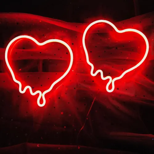 Vista 11 de 2 letreros de neón de corazón de San Valentín, funciona con pilas, luces LED de neón rosa, decoración de pared para dormitorio, cocina, puerta, 2rosa